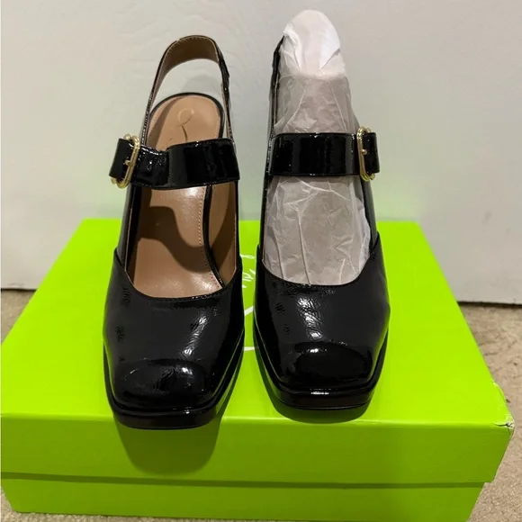 Sam Edelman Black Faux Patent Leather Mary Jane Heels NIB - Picture 2 of 13